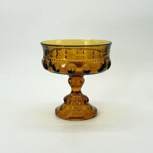 Vintage Amber Indiana Glass Thumbprint Carnival Crown Compote Candy Dish